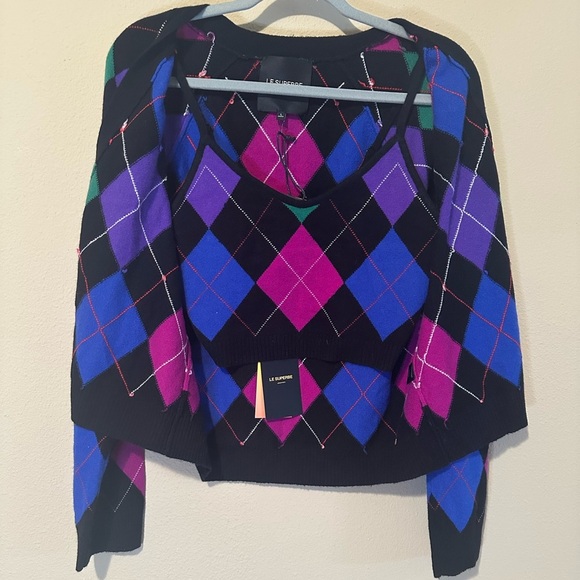 Le Superbe Argyle Sweater Cami Set in Black NWT Size Large - Picture 5 of 12